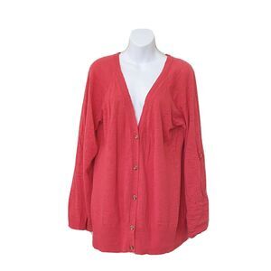 Kenneth Cole New York Women's Sweater Sz XL Coral Cardigan Linen Blend Tunic